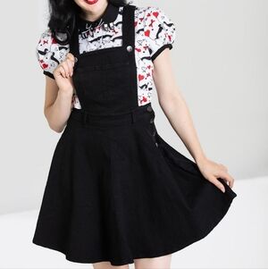 Hell Bunny Black Stretch Denim Pinafore Dakota Dress Size 3X